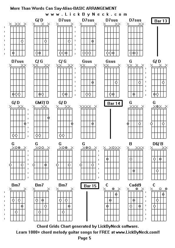 Chord Grids Chart of chord melody fingerstyle guitar song-More Than Words Can Say-Alias-BASIC ARRANGEMENT,generated by LickByNeck software.